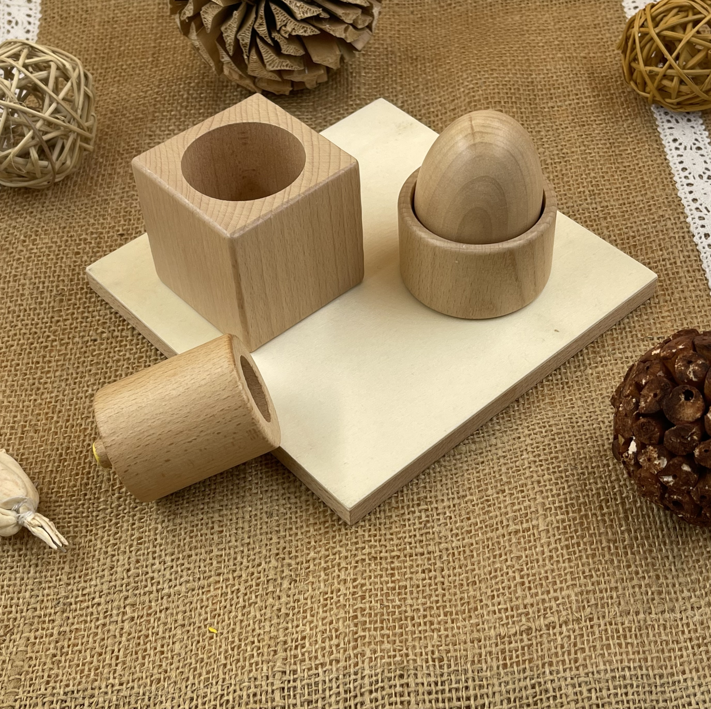 Set of Wooden Pincer Grasp and Egg Cup Puzzles