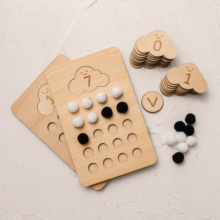 Counting Board with Black and White Pompoms - Greater Than, Less Than