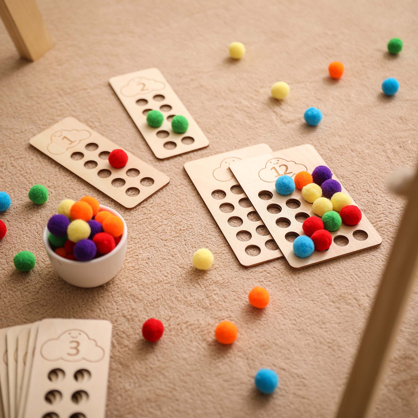 Counting Board with Colored Pompoms