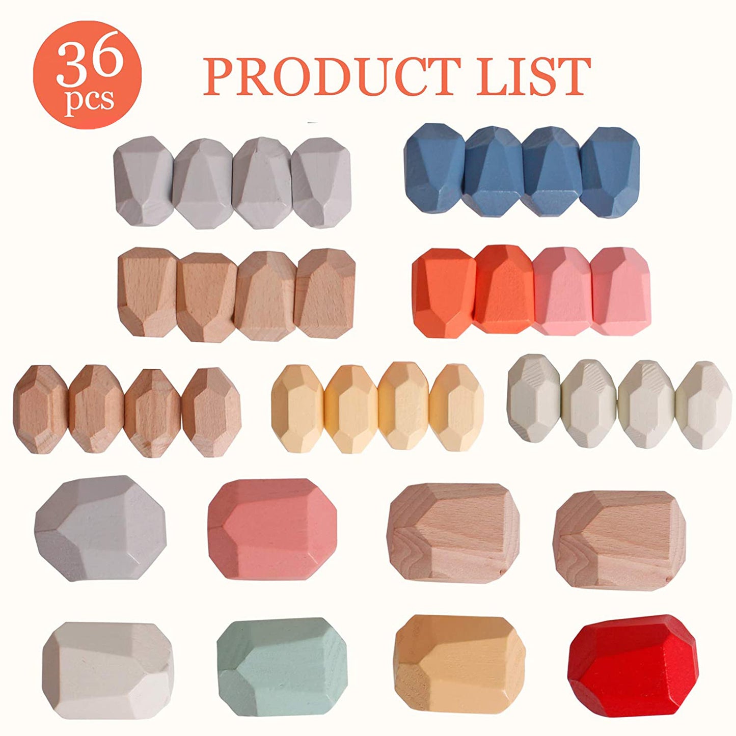 36-Piece Stacking Wooden Boulders
