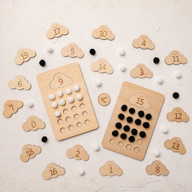 Counting Board with Black and White Pompoms - Greater Than, Less Than